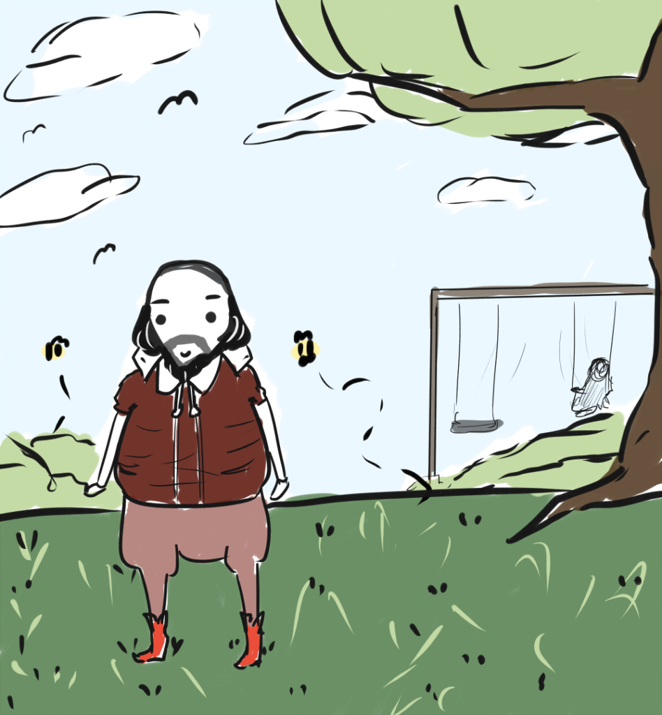 Shakespeare in a park.  Art by Nadia Ali.