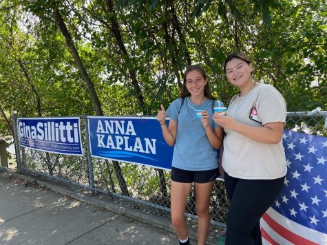 Amelia Ferrell (left) and Madeline Cannon (right) canvassing for Anna Kaplan