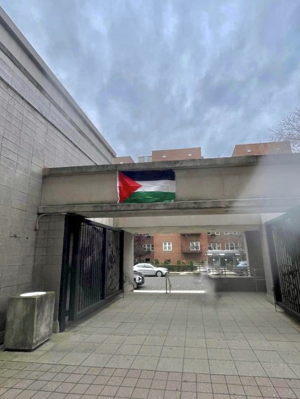 A senior hung the Palestinian flag near the school entryway on November 21.