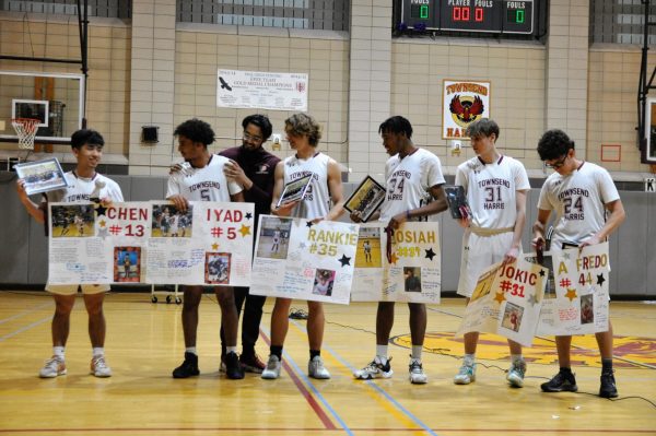 The seniors on the Boys Varsity Basketball team.