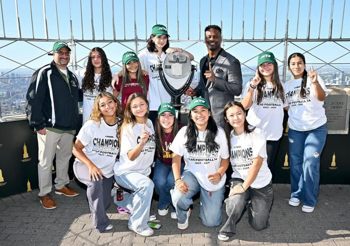 Girls Flag Football team at the Empire State Building