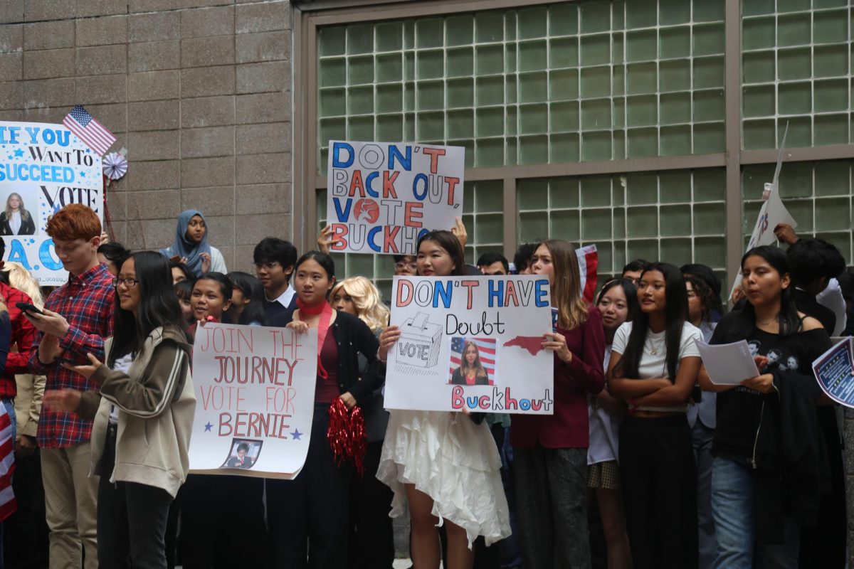 Townsend Harris students at Election Sim Kickoff presenting their campaigns and candidates. 