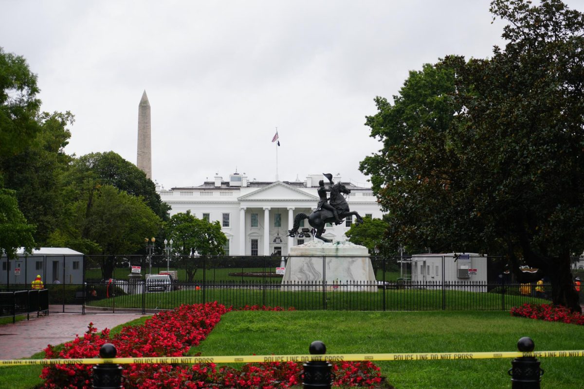 The White House behind a police barricade, as seen during a Classic overnight field trip to Washington, DC. 