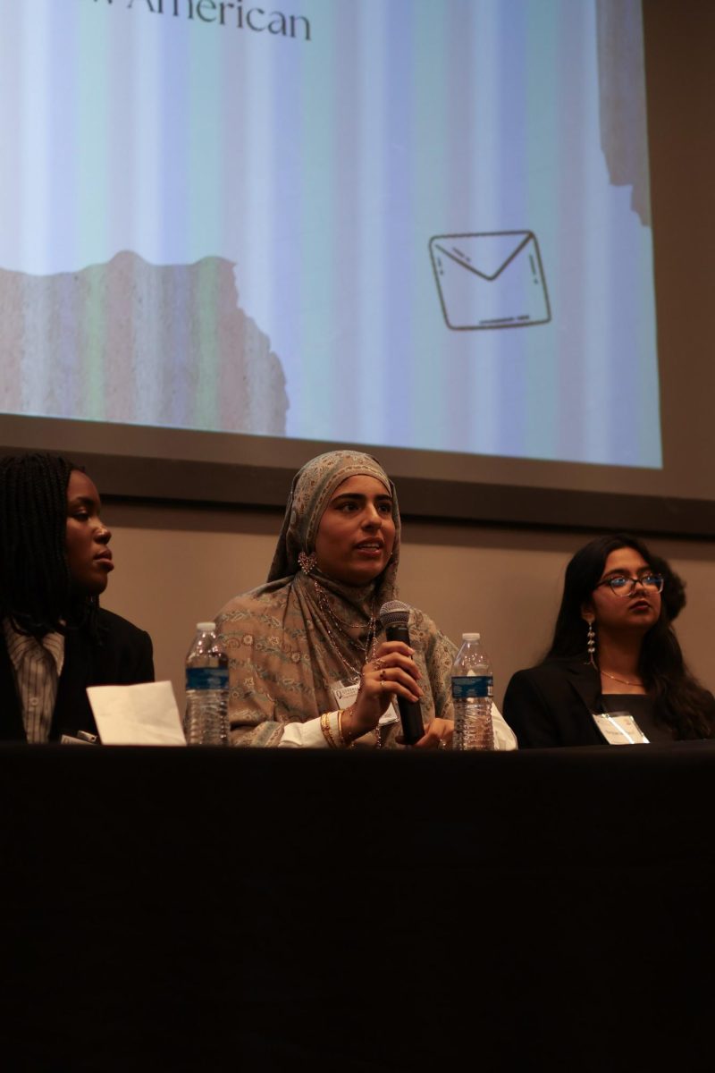 Seniors Jonathan Bonilla, Kennan Ho, Nirjhana Paul, and Anton Rud's group answering questions after their presentations