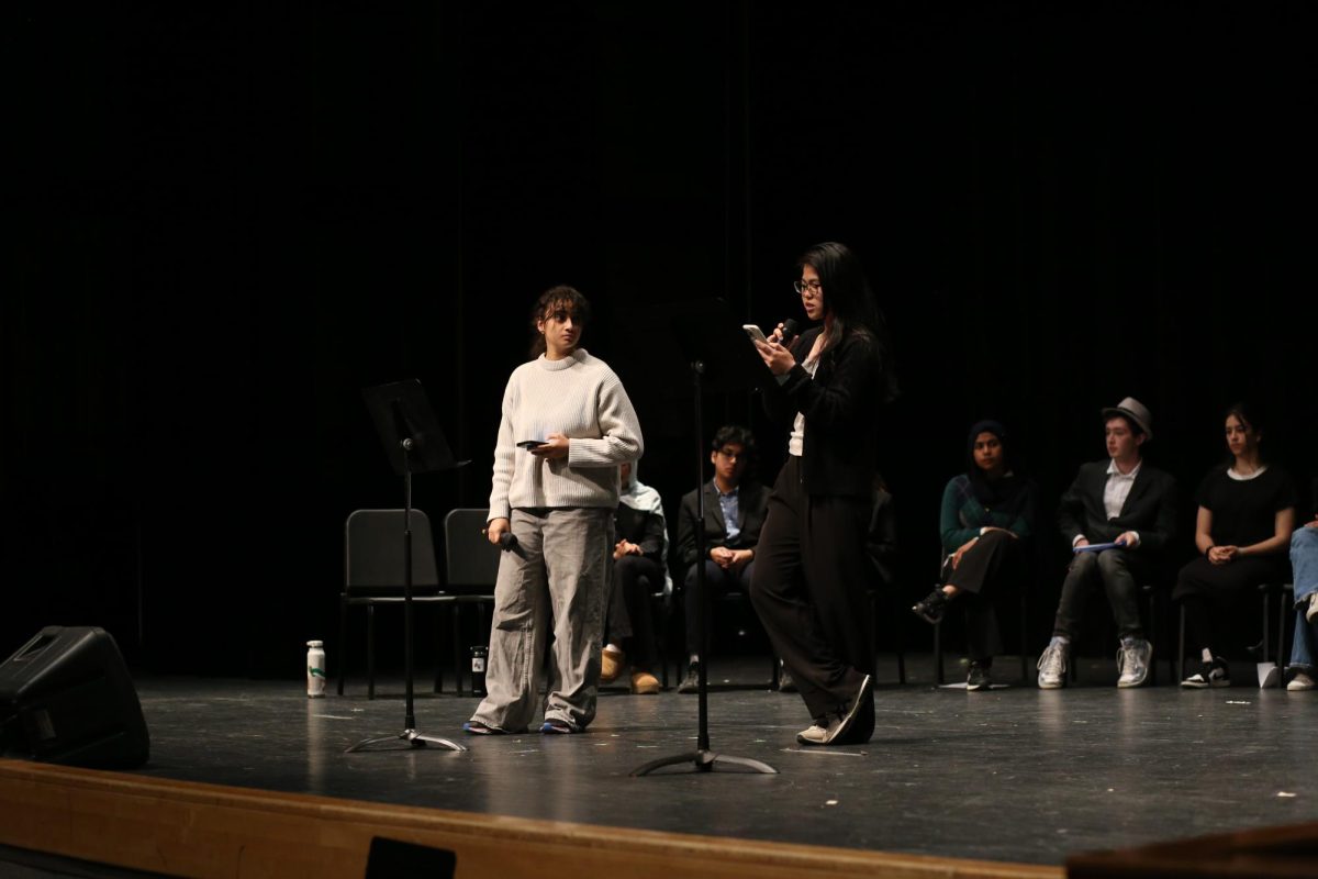 Unopposed running pair for SU President and Vice President Jenna Abdelhamid, and Evelene Chao during the SU debate