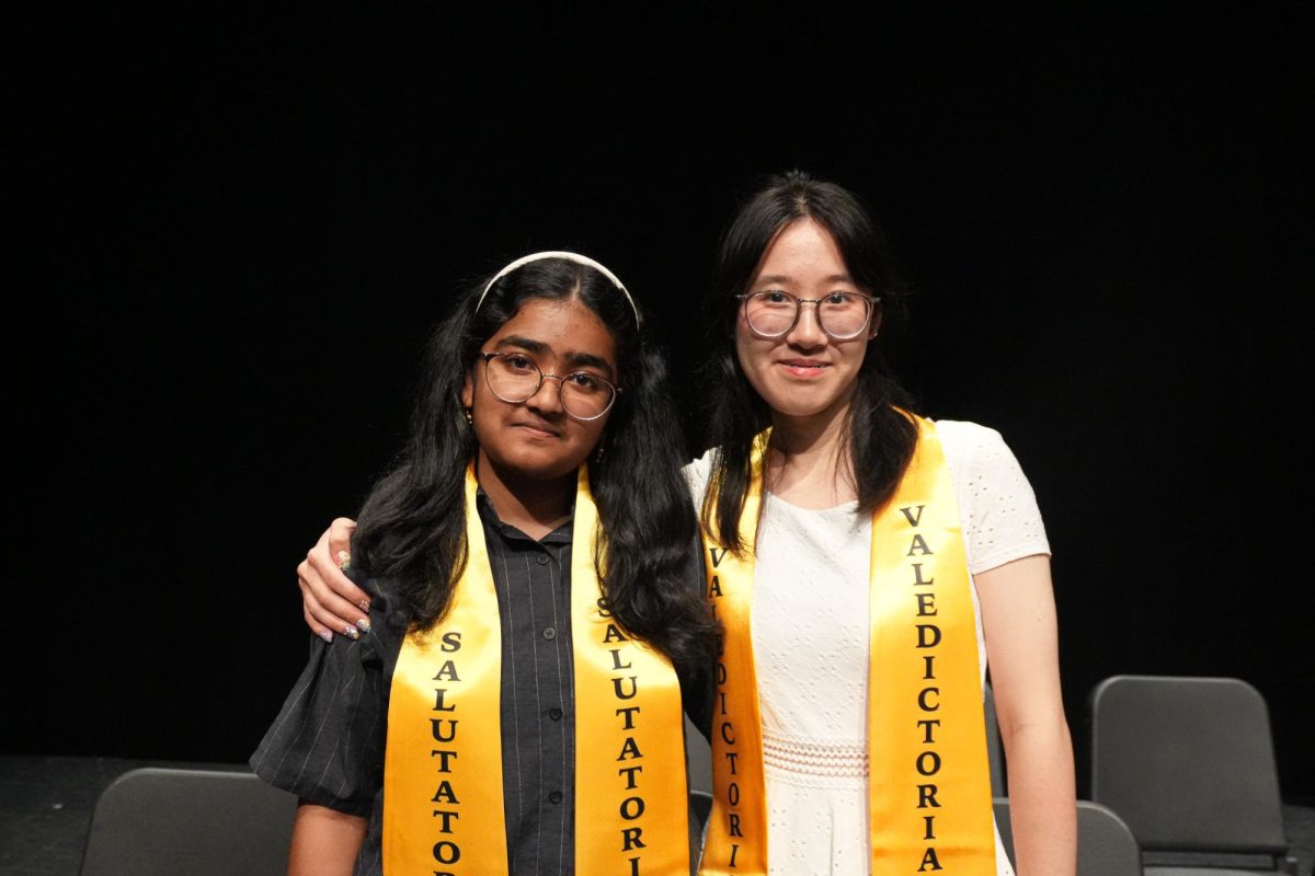 Valedictorian Jenney Huang and salutatorian Shamonti Shamim