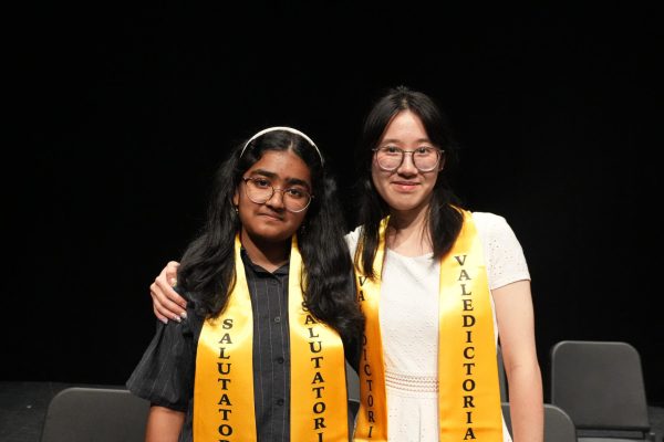 Valedictorian Jenney Huang and salutatorian Shamonti Shamim