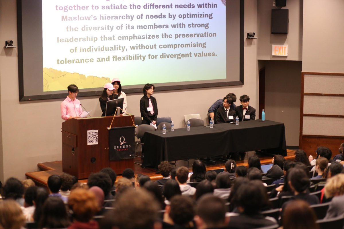 Seniors presenting their research on “the ethics and aesthetics of friendship” during day two of the Humanities Symposium