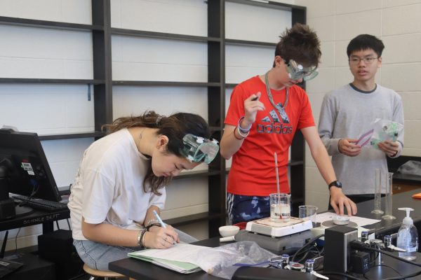 Science Research students recording data in the laboratory