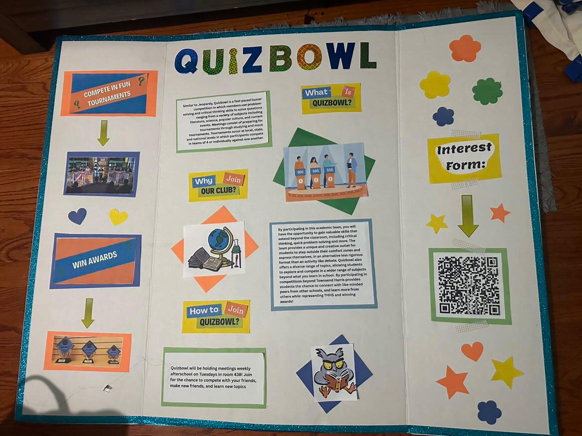 The board that the Quizbowl team displayed at the annual club fair.