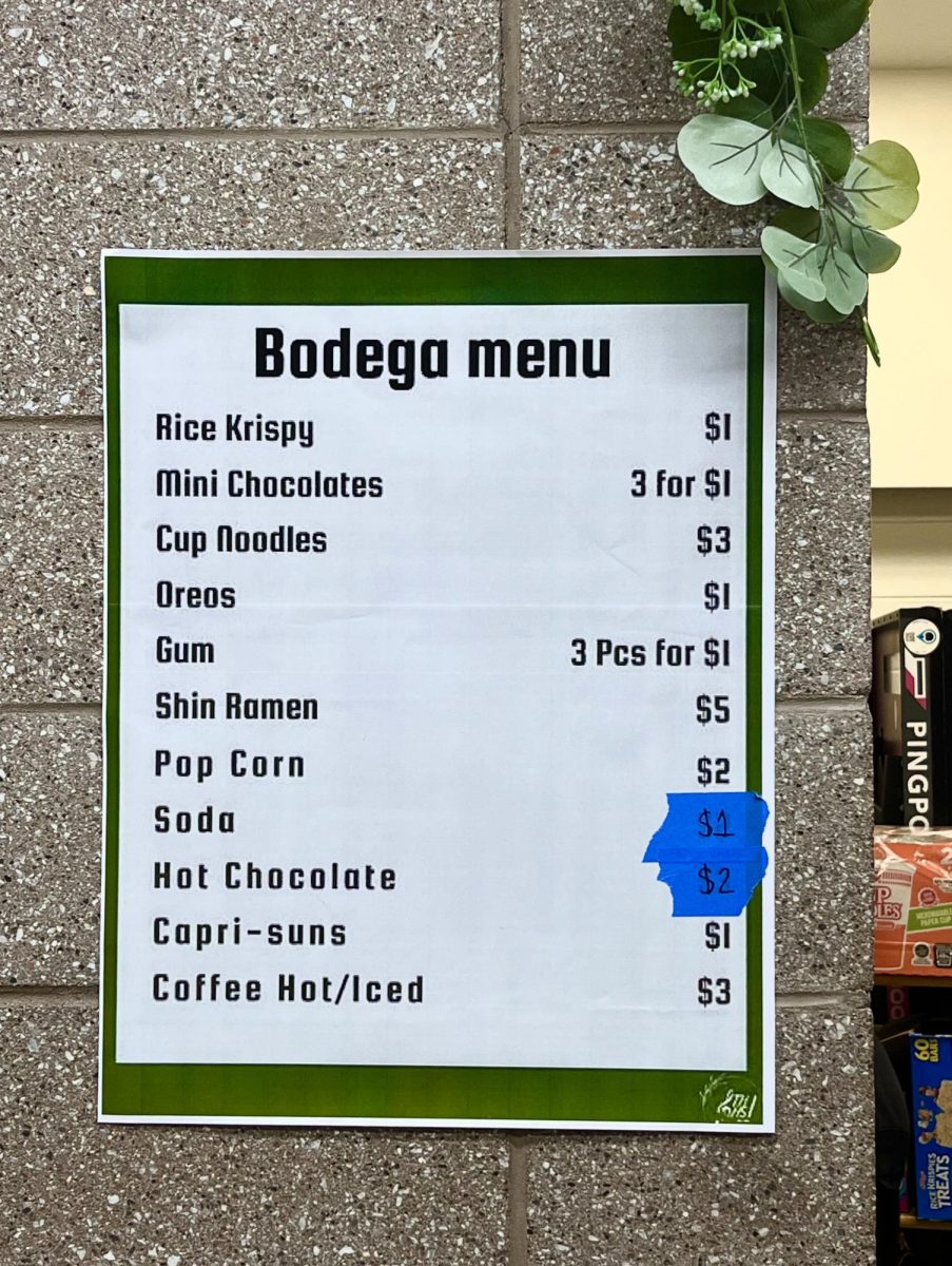 The Band Bodega’s menu offers a variety of snacks and drinks available for purchase.
