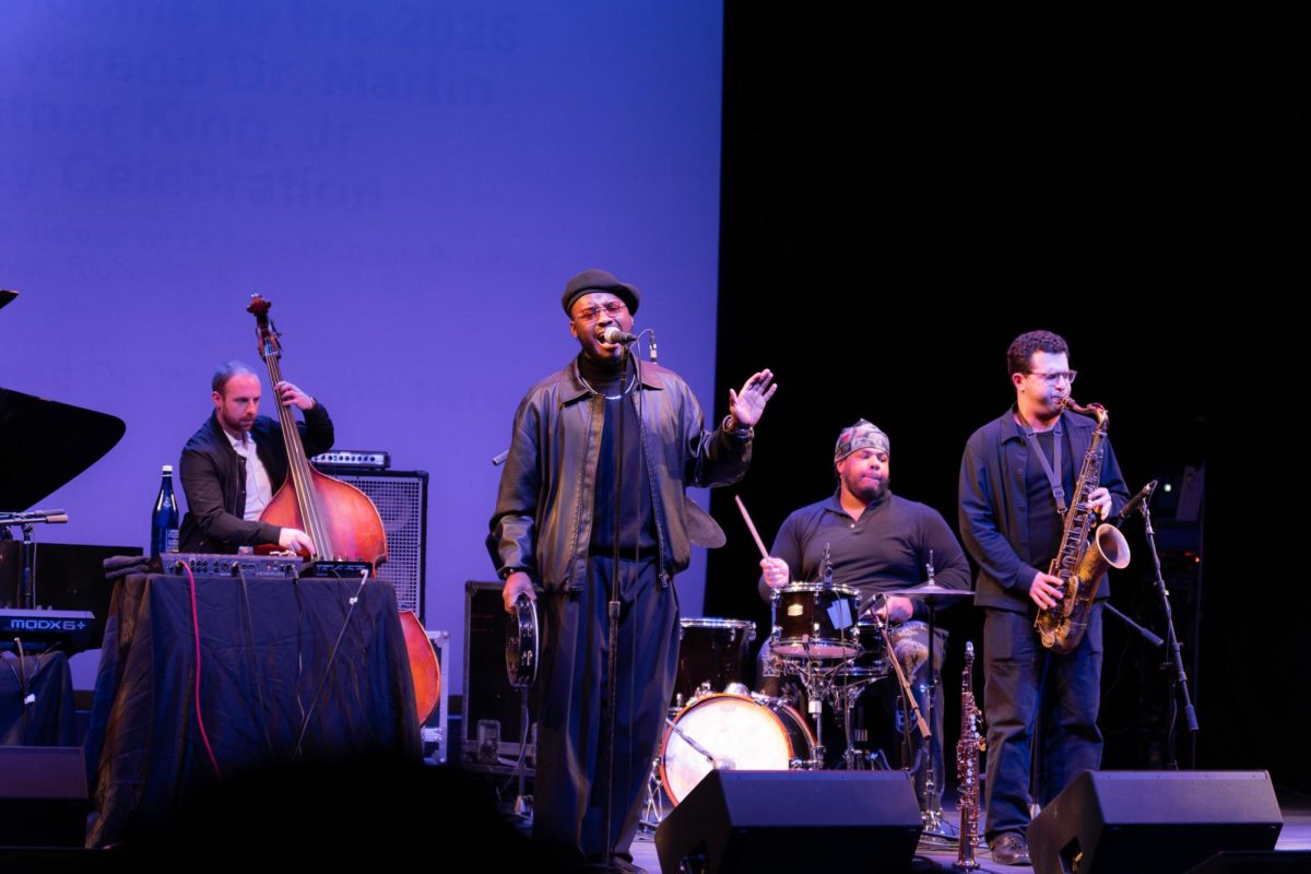 Jazz vocalist and musician Tyreek McDole playing alongside his band during the second half of the celebration. 