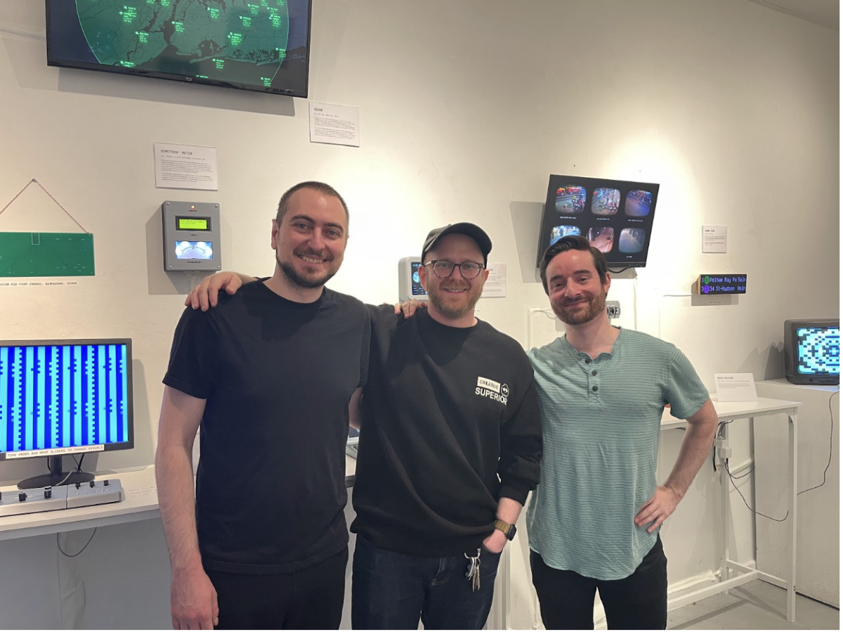 THHS alumni Zack Temkin and Leo Mancini, alongside FCC co-founder Dan Zaharia, together at the gallery in November.