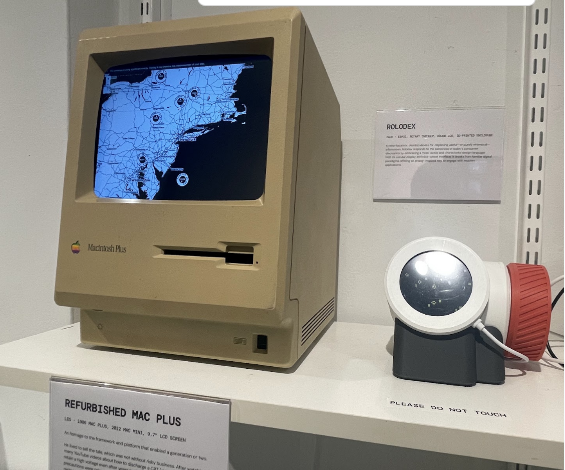 "Refurbished Mac Plus" and "Rolodex" featured at the FCC Studio's gallery showcase. 