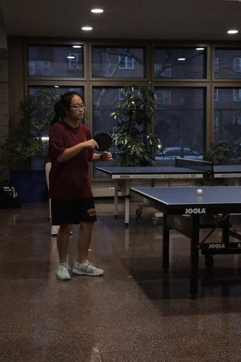 Morgan competes in the opening match of the table tennis season against John Bowne, winning the first singles match 3-0. 