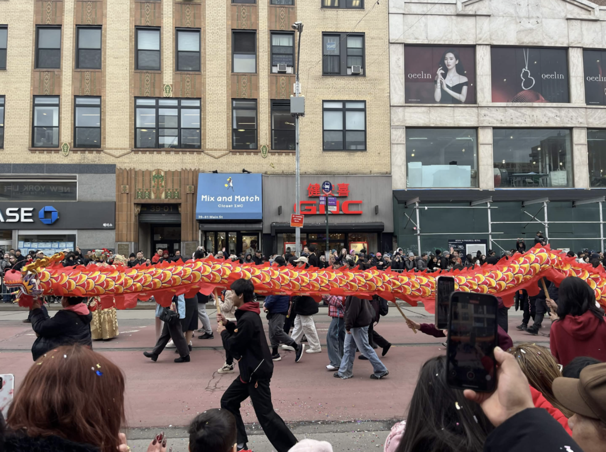 Marchers carrying a traditional dragon prop at the Flushing Lunar New Year Parade on February 21. 
