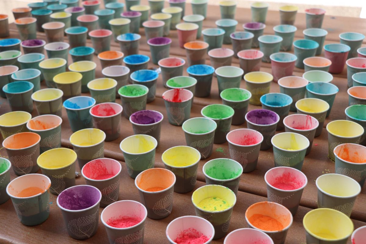 Grade leaders and organizers of the event prepared numerous cups of gulal, the vibrant powder thrown during Holi to celebrate the coming of spring.