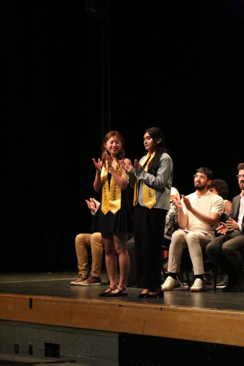 Salutatorian Kaitlyn Lee and Valedictorian Samia Orva at the  baccalaureate awards. 